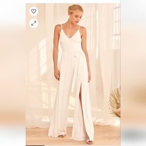 NWT Lulus Just Breathe White Sleeveless Slit-Leg Jumpsuit